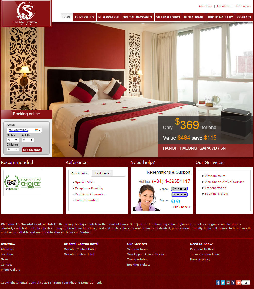 Thiết kế website khách sạn orientalcentralhotel