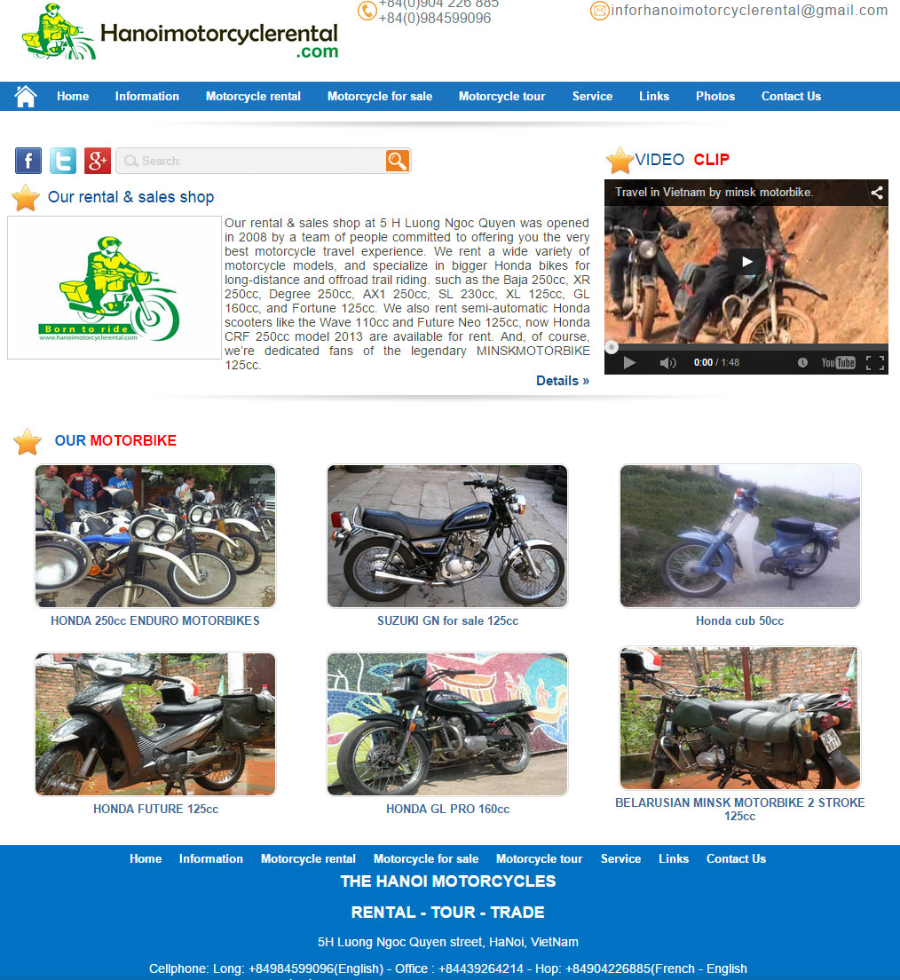 Thiết kế website du lịch hanoimotorcyclerental